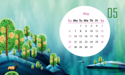 2018年5月2018年清新手绘山水风景地产通用台历5月份高清图片