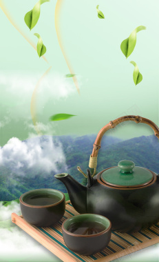意境品茶早春新茶广告海报背景素材背景