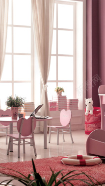 温馨粉色儿童房飘窗H5背景素材背景