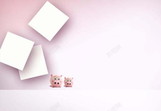 清新粉色纸片玩具猪海报背景模板背景