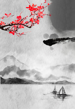 中国风水墨桃花灰黑色背景素材背景