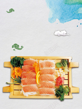 矢量简约生鱼片美食海报背景素材背景
