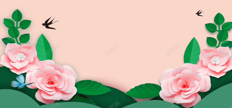 简约母亲节粉色唯美花朵绿叶背景背景