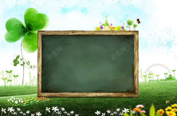 手绘绿色黑板背景背景