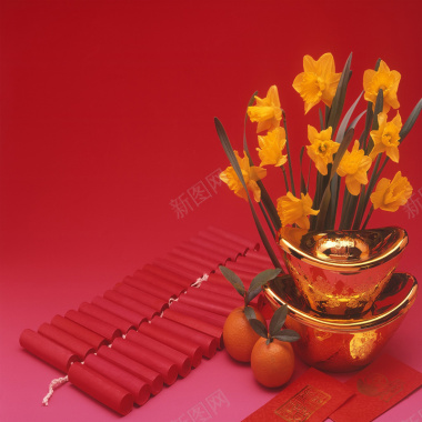 春节红色元宝鞭炮背景背景