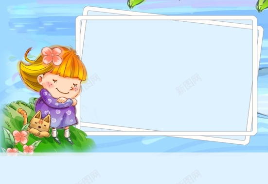 手绘女孩小猫海报背景模板背景