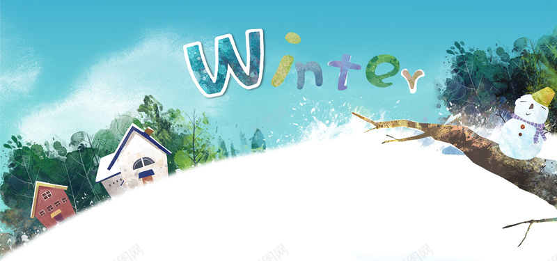 winnerpsd设计背景_88icon https://88icon.com 冬天 卡通 童趣 雪人 雪花 房屋 涂鸦 海报banner 手绘