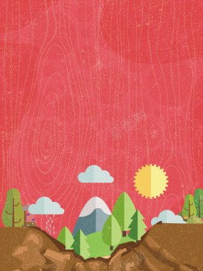 红色手绘插画底纹312植树节背景素材背景