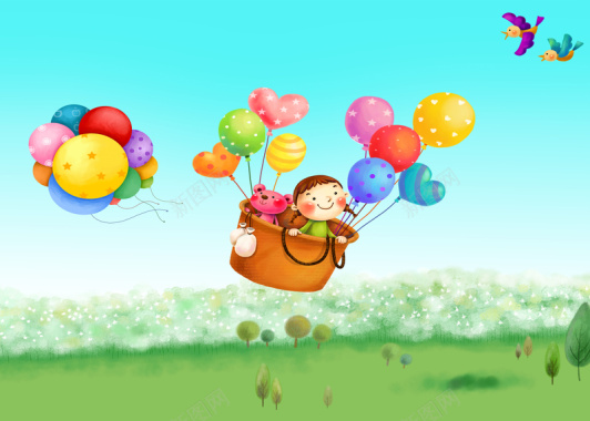 可爱卡通热气球儿童背景素材背景