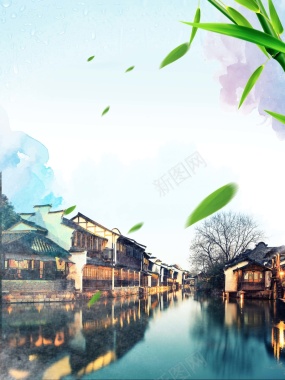千年乌镇水墨中国风旅游海报背景背景