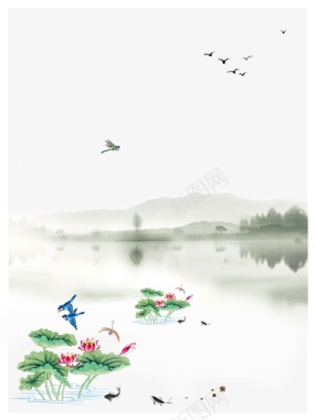 中国风水墨画荷之韵海报背景背景