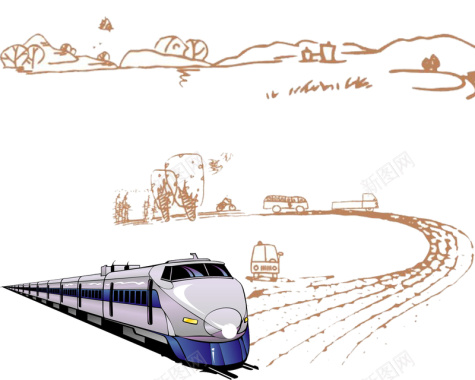 春节回家过年回家火车远山房子公路背景图背景