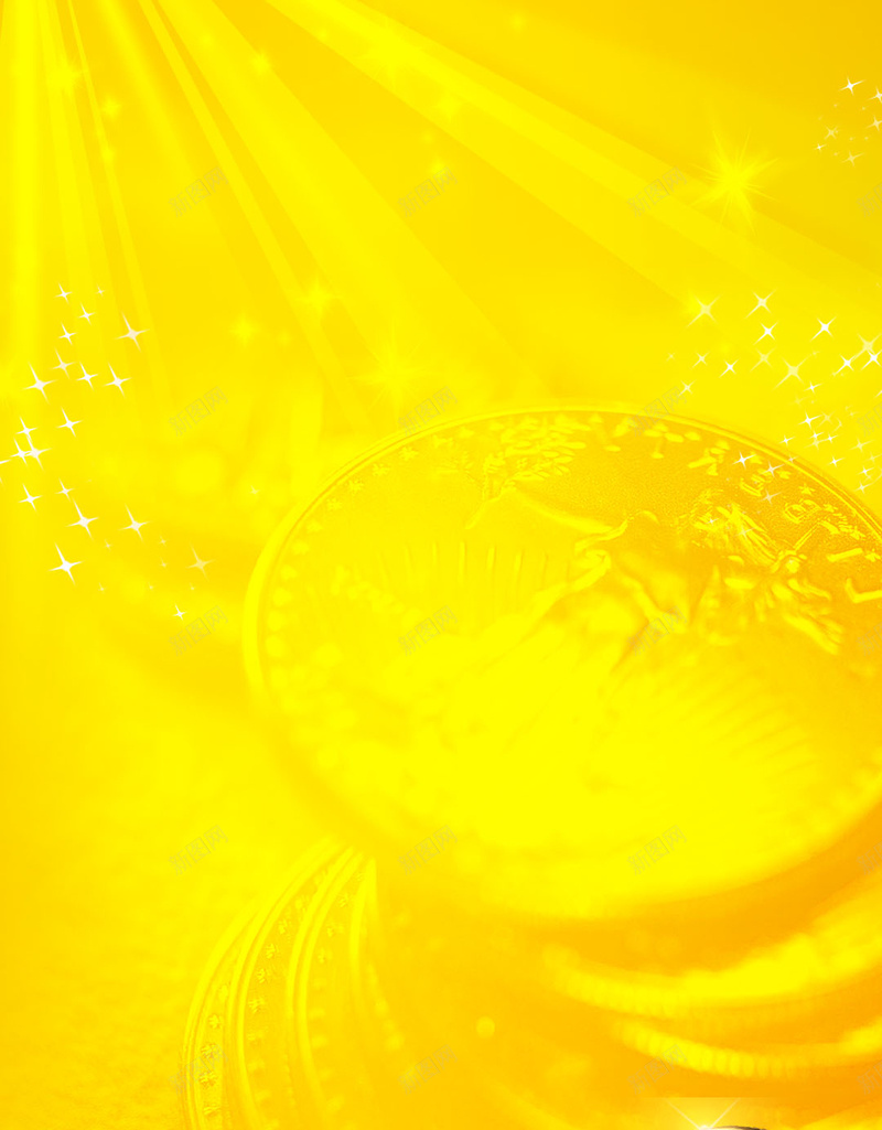 黄色背景上的金币H5素材背景jpg设计背景_88icon https://88icon.com 黄色背景 金币 红色彩带 金融 图案 H5素材 光线 金粉