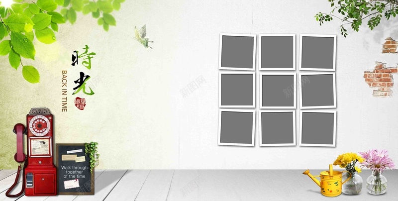 怀旧照片墙绿叶草地爬山虎电话时光海报背景psd设计背景_88icon https://88icon.com 照片墙 爬山虎 怀旧 绿叶 草地 电话 时光 海报 背景