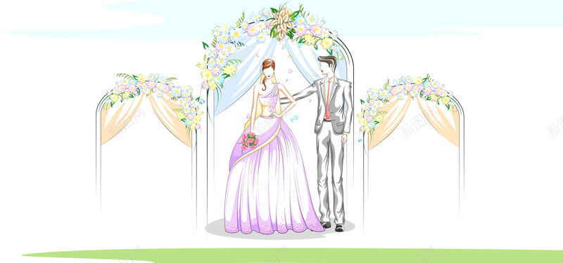 舞台婚礼手绘彩色banner背景背景