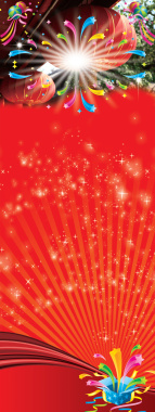 红色卡通礼花礼盒展架背景素材背景