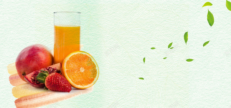 美食节橙汁水果饮料绿叶绿色背景背景