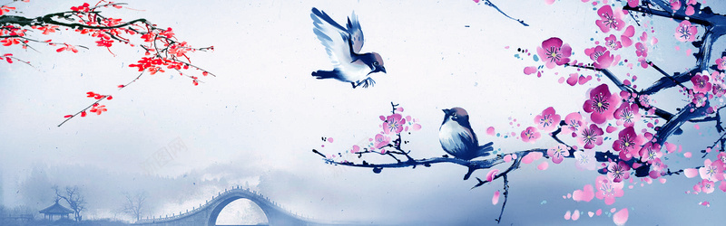 花鸟水墨中国风海报背景背景