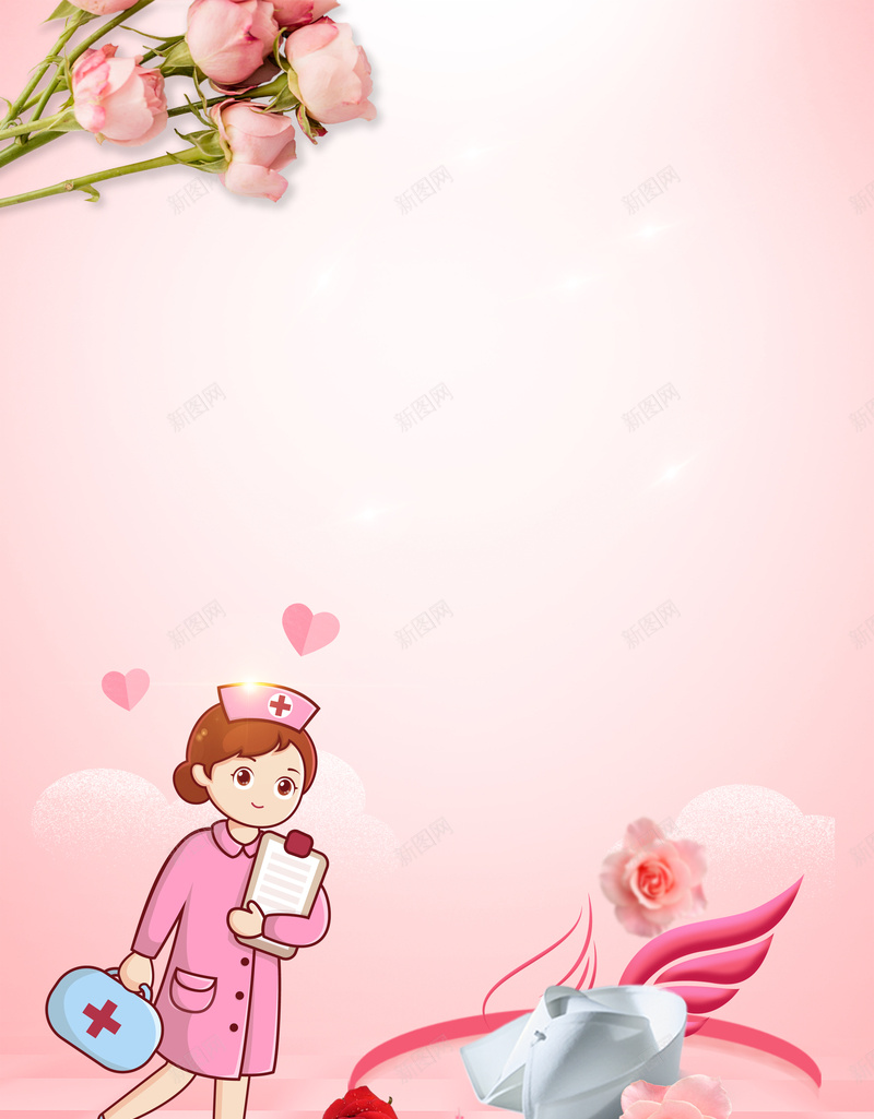 512国际护士节海报psd设计背景_88icon https://88icon.com 512 医院 卡通 护士 护士节 漂亮护士 玫瑰 白衣天使 粉色 花朵