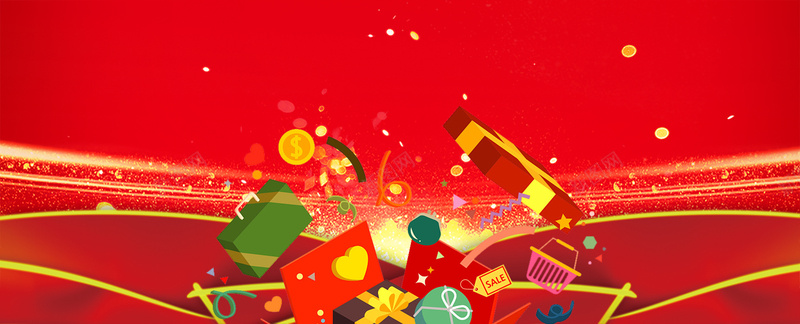 新年礼物福袋几何红色banner背景