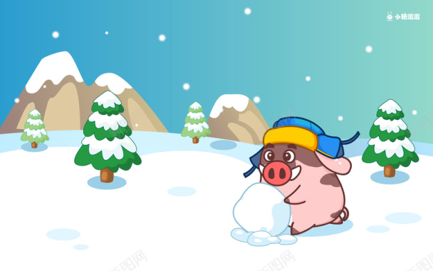 圣诞节雪地卡通小猪背景模板背景