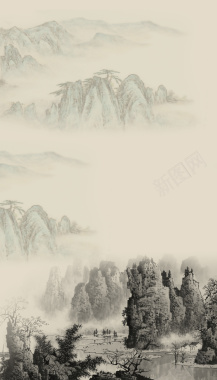 中国风山水壁画海报背景素材背景