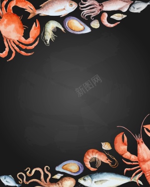 矢量水彩手绘海鲜食品背景背景