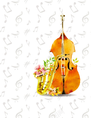 卡通水彩手绘文艺乐器音乐节海报背景素材背景