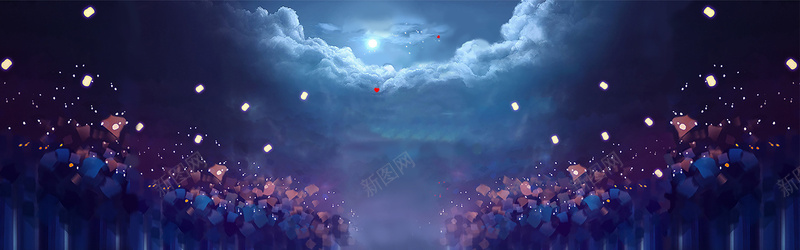 蓝紫色梦幻夜空psd设计背景_88icon https://88icon.com 云朵 亮点 夜空 梦幻