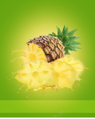 清新菠萝水珠水果海报背景素材背景