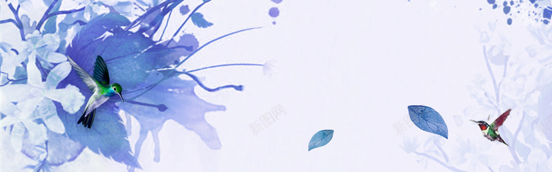 浪漫手绘文艺蓝紫色平面banner背景