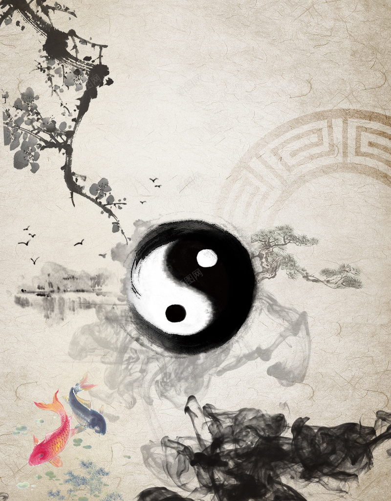 中国风黑白太极纹理背景素材jpg设计背景_88icon https://88icon.com 中国风 古风 复古风 水墨 水染 墨染 锦鲤 鲤鱼 梅花 纹理 花纹 背景 素材