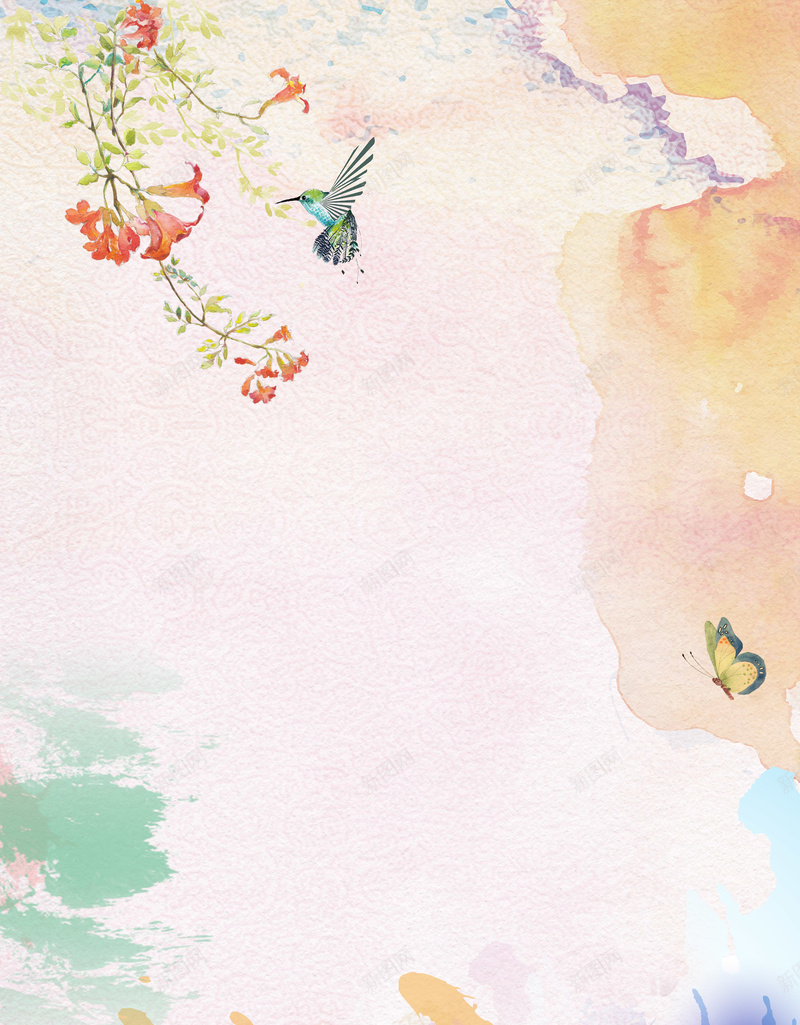 手绘水墨画平面广告jpg设计背景_88icon https://88icon.com 平面广告 水墨画 手绘 花卉 蝴蝶 墨迹 鸟 化妆品 新品 春季 春天