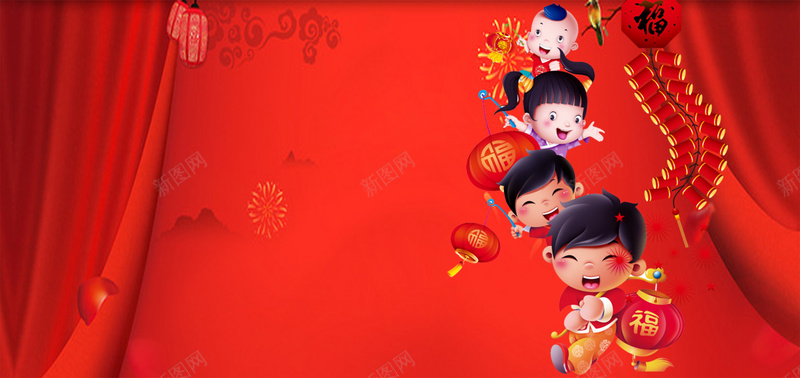 福娃红色喜庆新年节日背景背景