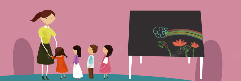 蓝粉色清新开学季校园师生插画bannerpsd设计背景_88icon https://88icon.com 开学了 开学季 蓝粉色 文艺 清新 校园 学校 师生 手绘老师 手绘学生 小朋友 老师 原创插画 海