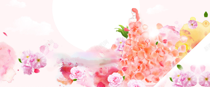 三八妇女节女生节手绘粉色海报背景背景