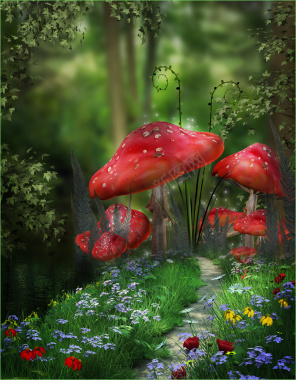 魔幻森林蘑菇背景背景