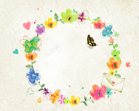 手绘花朵水彩花环蝴蝶唯美印刷背景背景