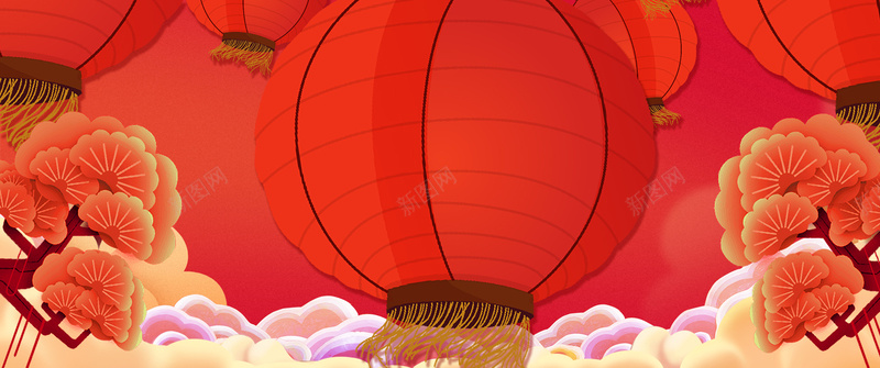 新年红灯笼文艺手绘背景背景
