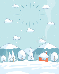 扁平小屋浅蓝色雪景海报背景高清图片