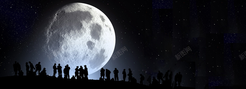 星空和望月人群背景