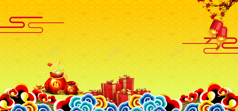 春节中国风黄色电商海报背景背景