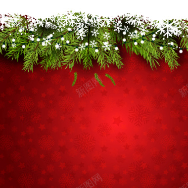 圣诞节喜庆松枝红色背景素材背景