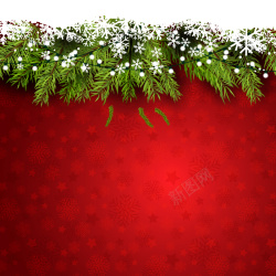 冬季贺卡圣诞节喜庆松枝红色背景素材高清图片