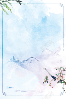 蓝色水彩风传统节气雨水花卉背景背景
