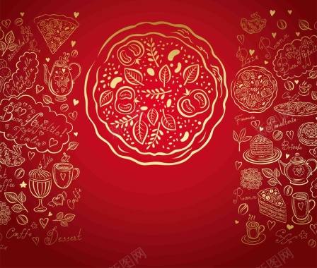 美式美食复古西餐披萨餐厅新年火红海报背景背景