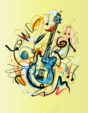 水彩涂鸦吉它时尚潮流音乐海报背景背景