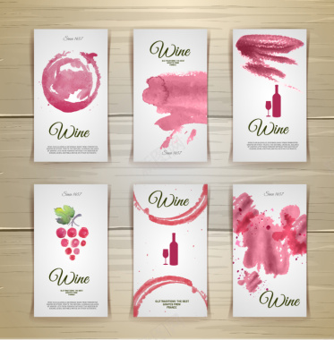 6款水彩葡萄酒卡片矢量素材背景