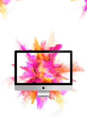 白色炫彩苹果产品手机店iMac促销背景