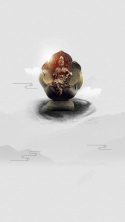 灰色底中国风佛教文化H5背景素材高清图片